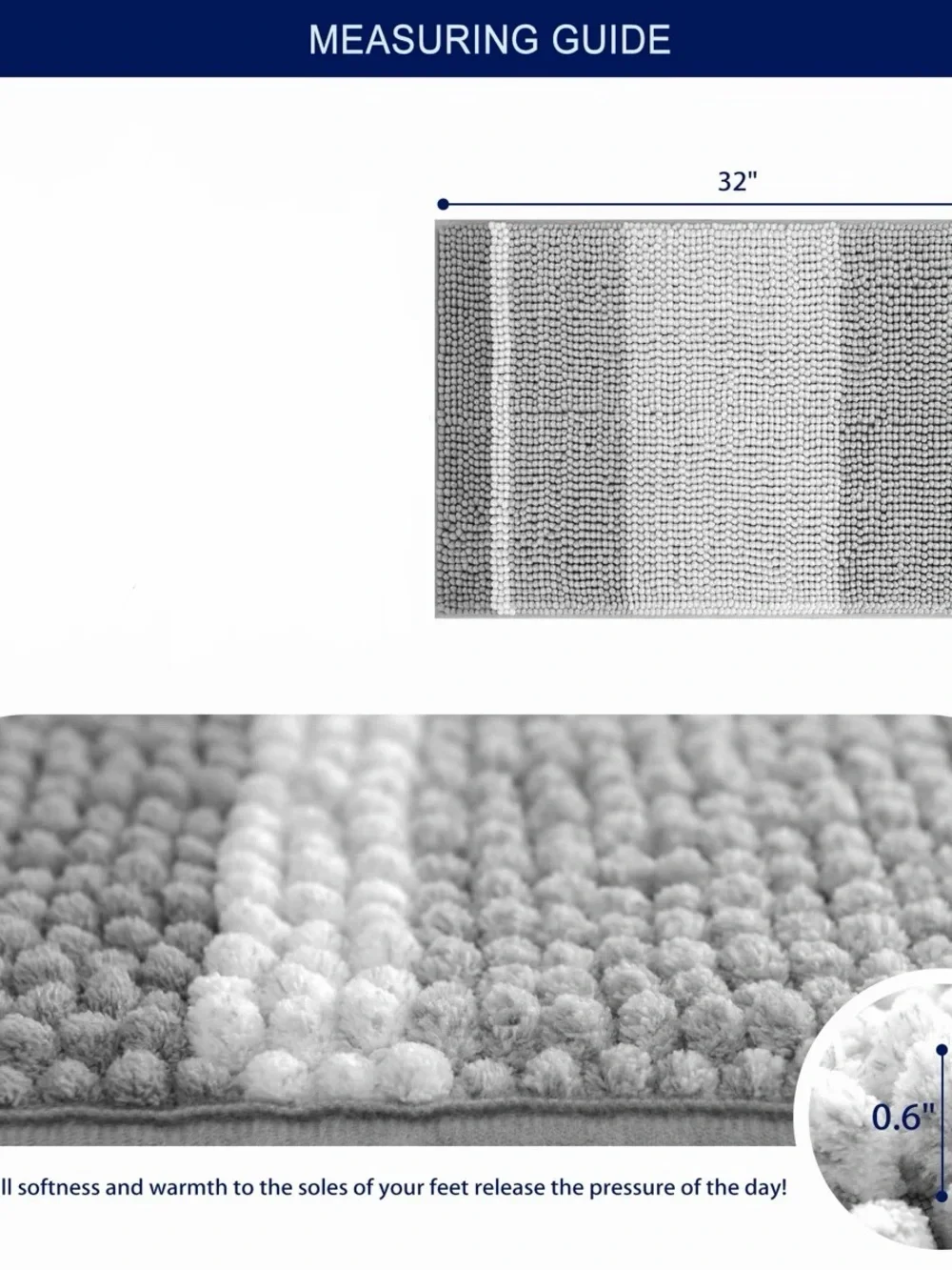 Mersin Gradient Chenille Water Absorbent Soft Plush Bath Rug 20”x32”